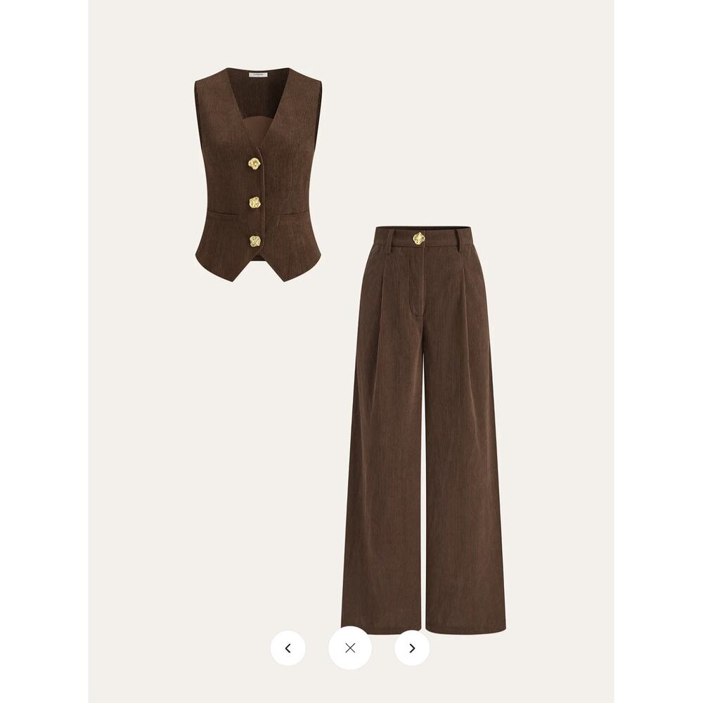 NWT Commense Corduroy Wide-Leg Pleated Pants Sz M - Picture 2 of 5